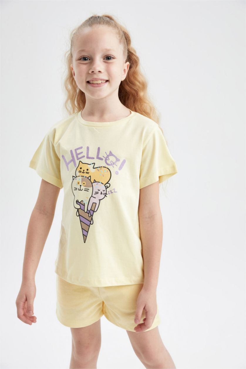 GIRLS & TEENS Light Yellow Girl Regular Fit Printed Short Sleeve T-Shirt