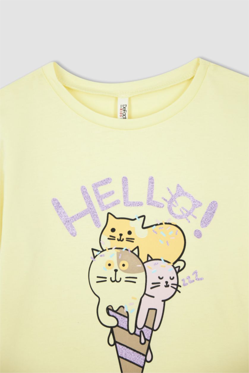 GIRLS & TEENS Light Yellow Girl Regular Fit Printed Short Sleeve T-Shirt