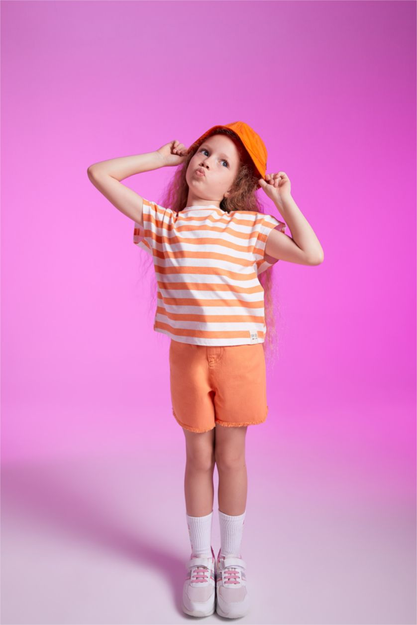 بنات سيموني تي شيرت بناتي مخطط نص كم