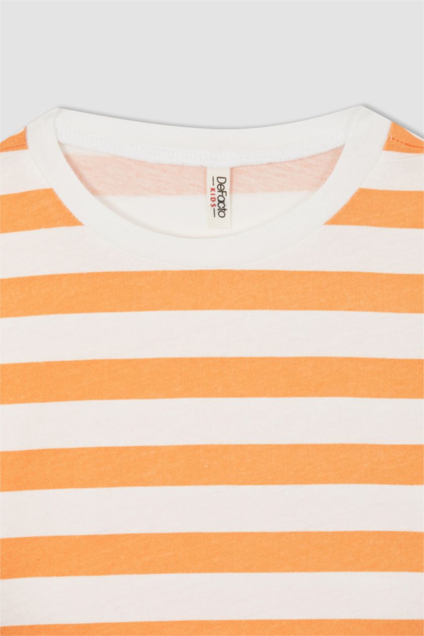 بنات سيموني تي شيرت بناتي مخطط نص كم