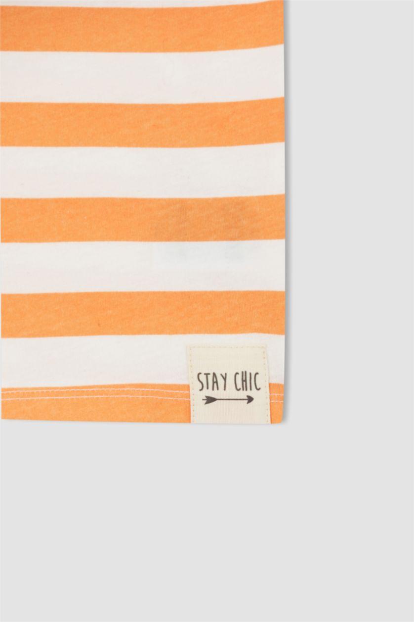 بنات سيموني تي شيرت بناتي مخطط نص كم