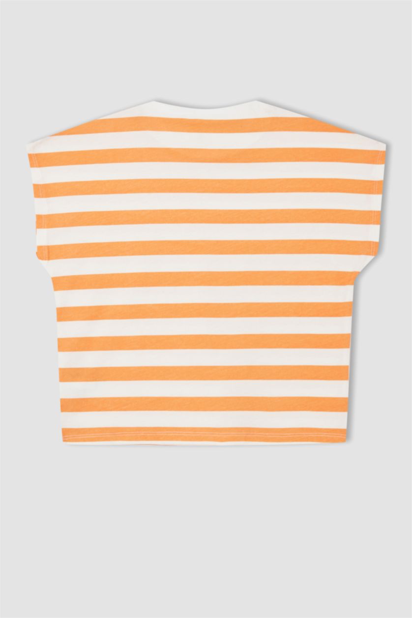 بنات سيموني تي شيرت بناتي مخطط نص كم