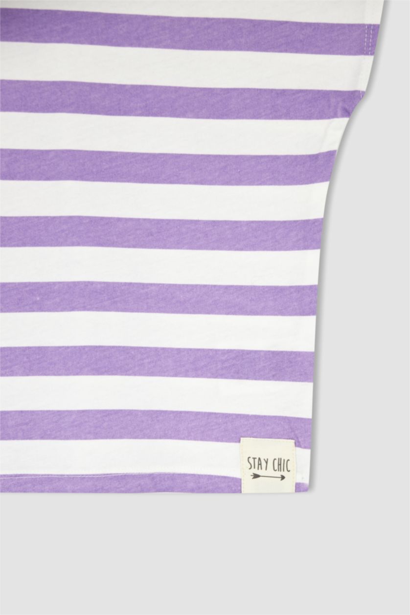 GIRLS & TEENS Lilac Girl Regular Fit Striped Short Sleeve T-Shirt