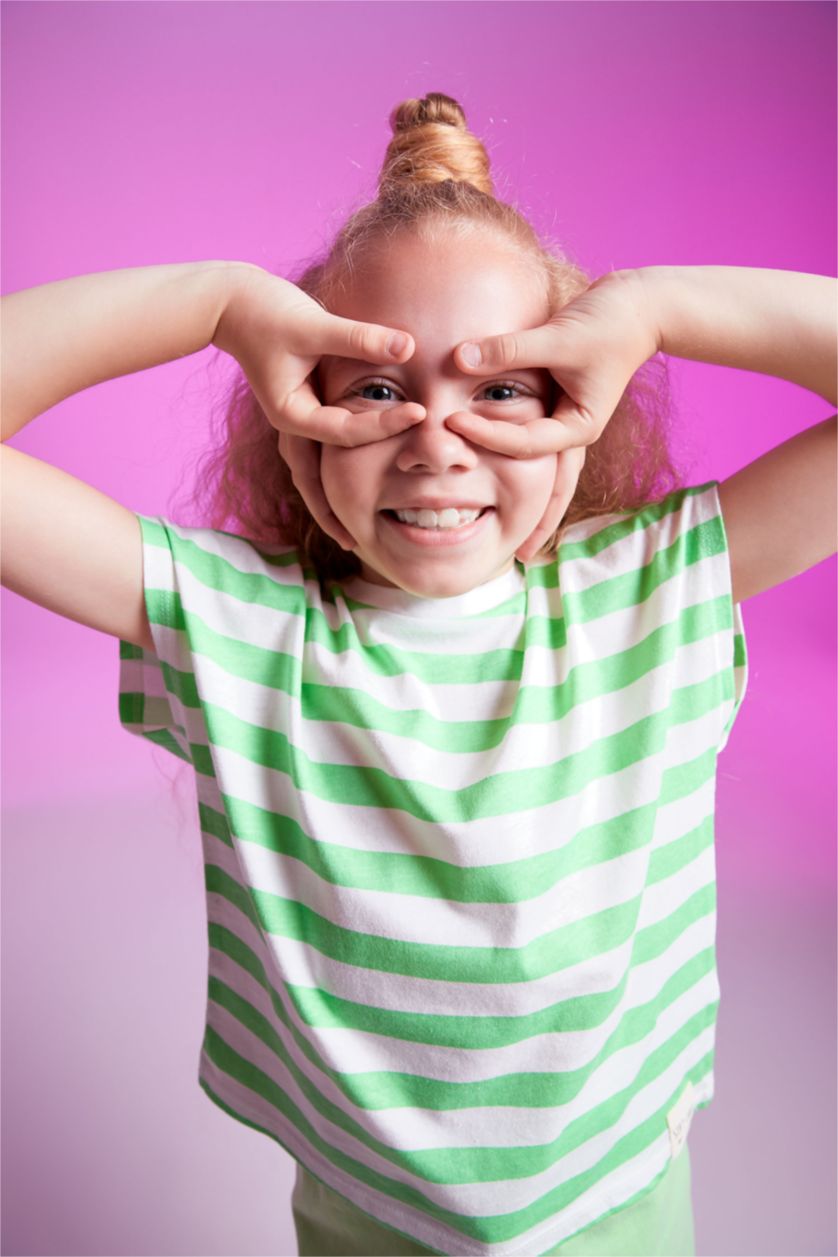 GIRLS & TEENS Mint Girl Regular Fit Striped Short Sleeve T-Shirt