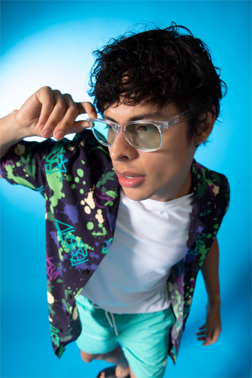 رجال أسود قميص هاواي فيسكوز مطبوع بقصة عادية