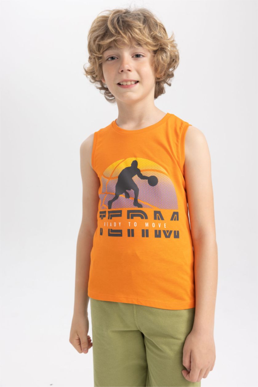 Boys & Teens Orange Boy Regular Fit Tank Top