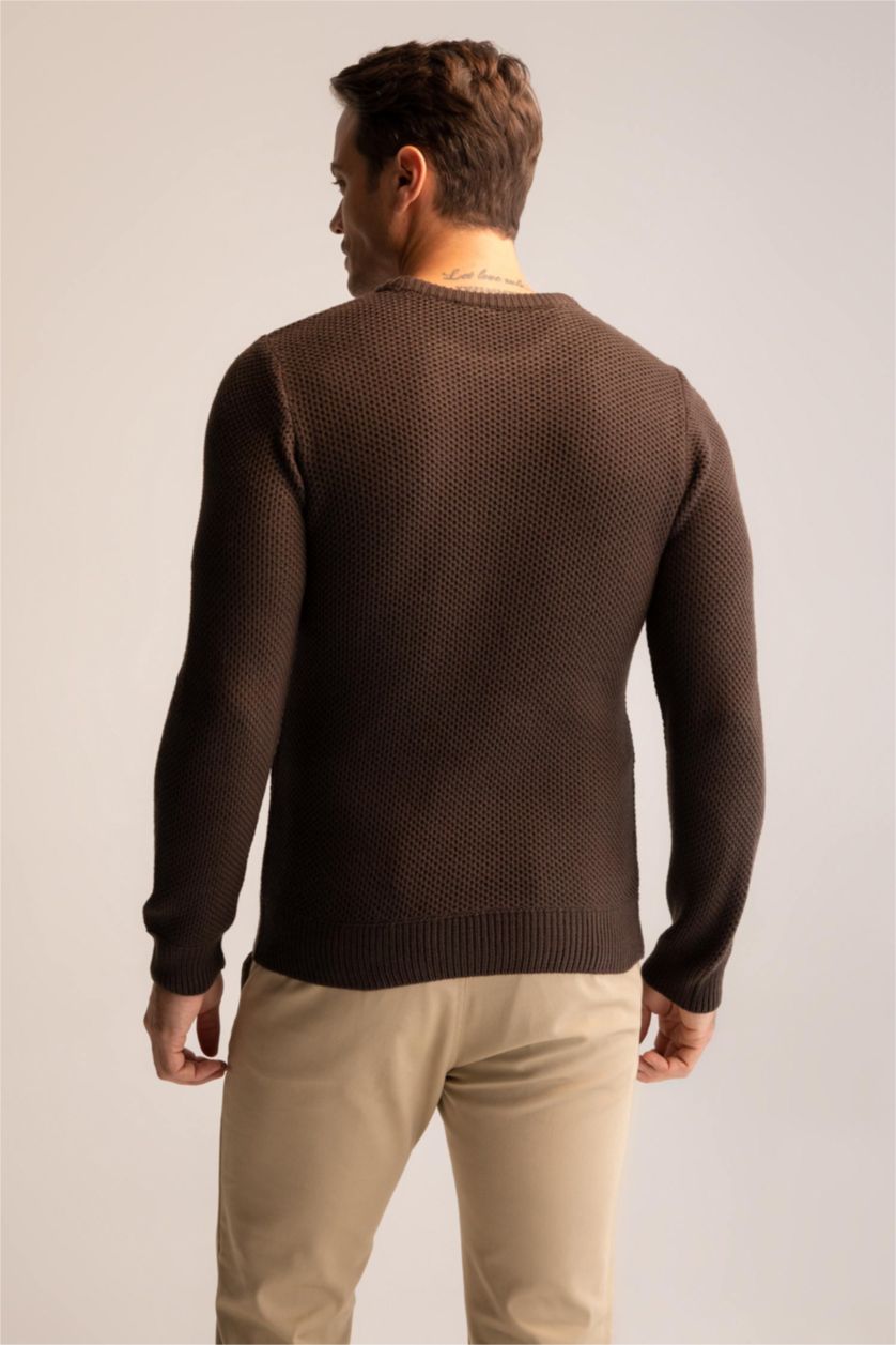 Man Brown Slim Fit Crew Neck Knitwear Pullover