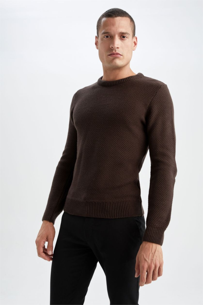 Man Brown Slim Fit Crew Neck Knitwear Pullover