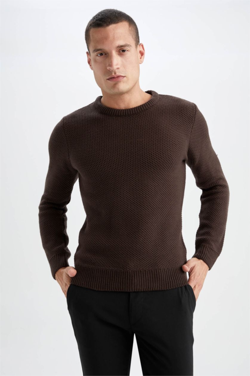 Man Brown Slim Fit Crew Neck Knitwear Pullover