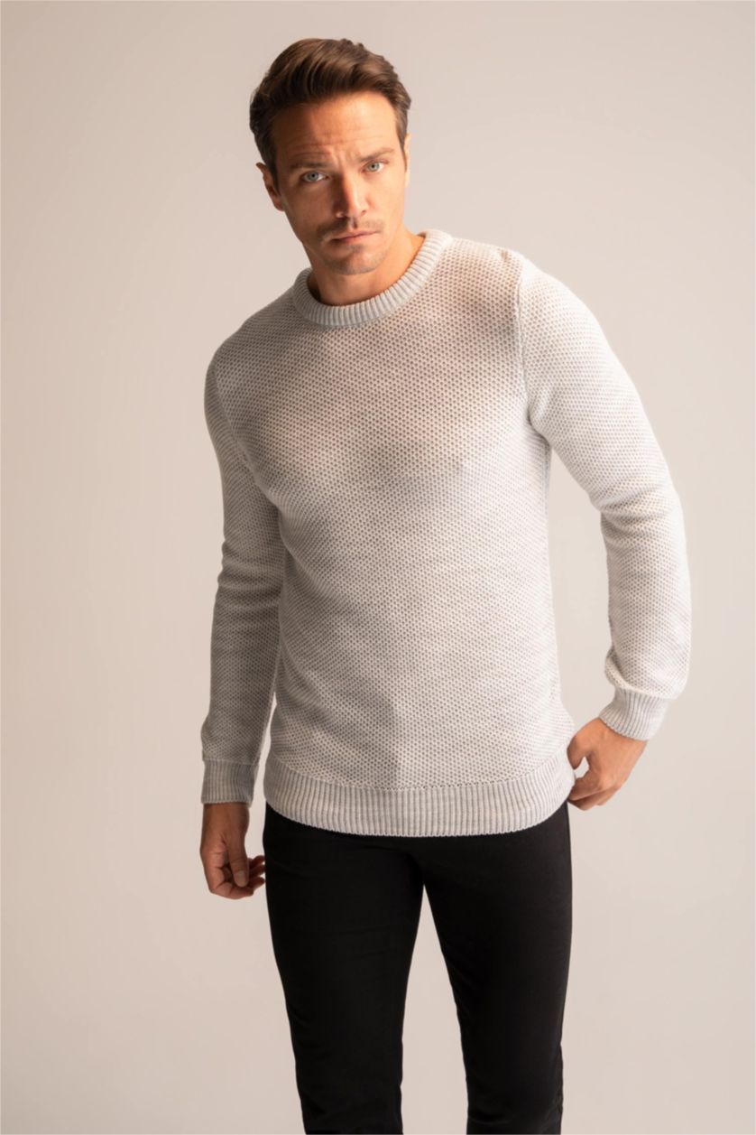 HOMME Gris Clair Pull Coupe Slim À Col Rond