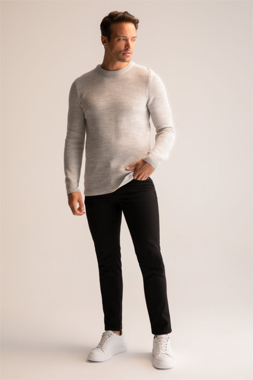 HOMME Gris Clair Pull Coupe Slim À Col Rond