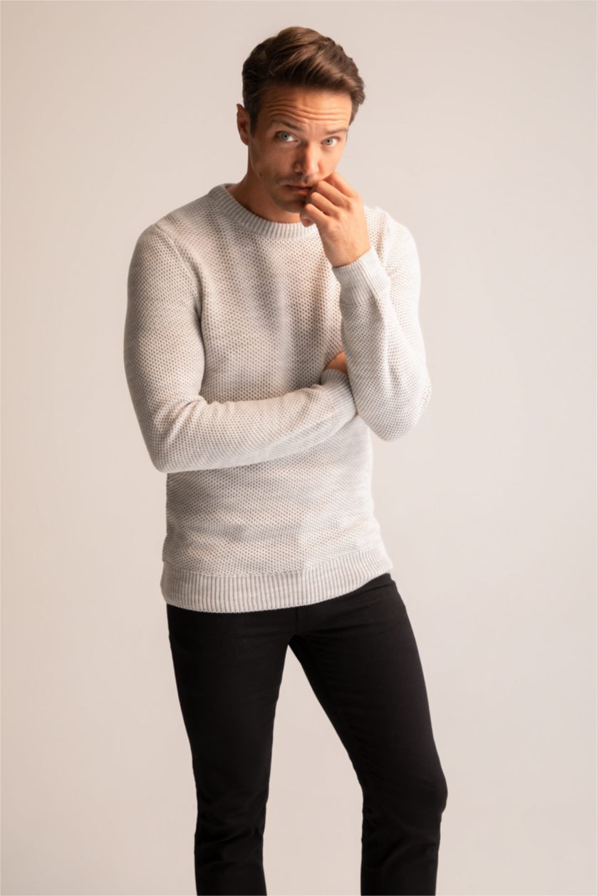 HOMME Gris Clair Pull Coupe Slim À Col Rond