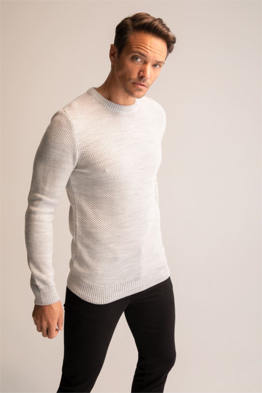 HOMME Gris Clair Pull Coupe Slim À Col Rond