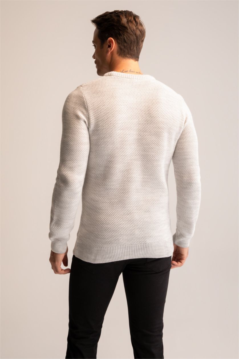 HOMME Gris Clair Pull Coupe Slim À Col Rond