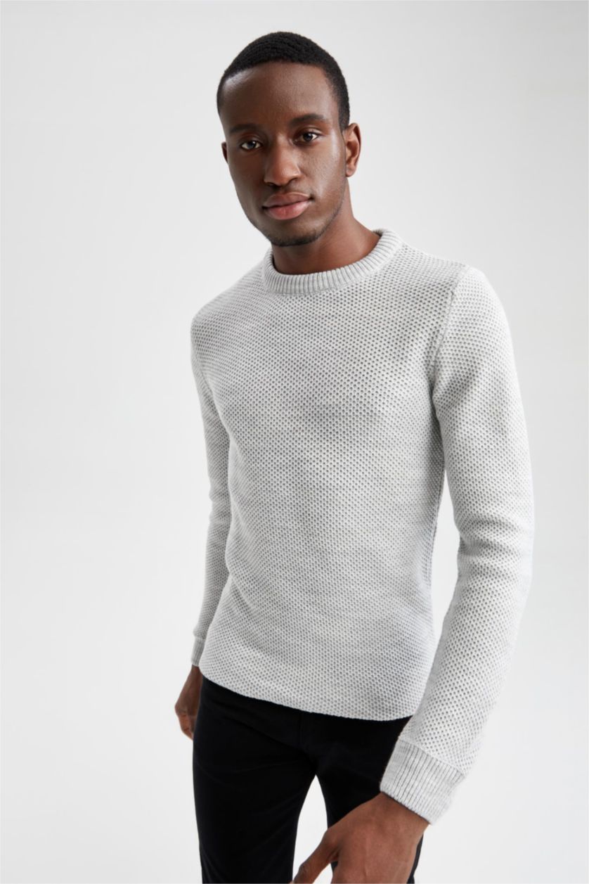HOMME Gris Clair Pull Coupe Slim À Col Rond