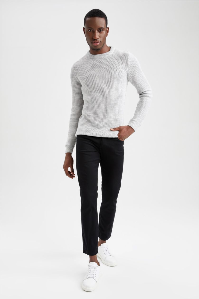 HOMME Gris Clair Pull Coupe Slim À Col Rond