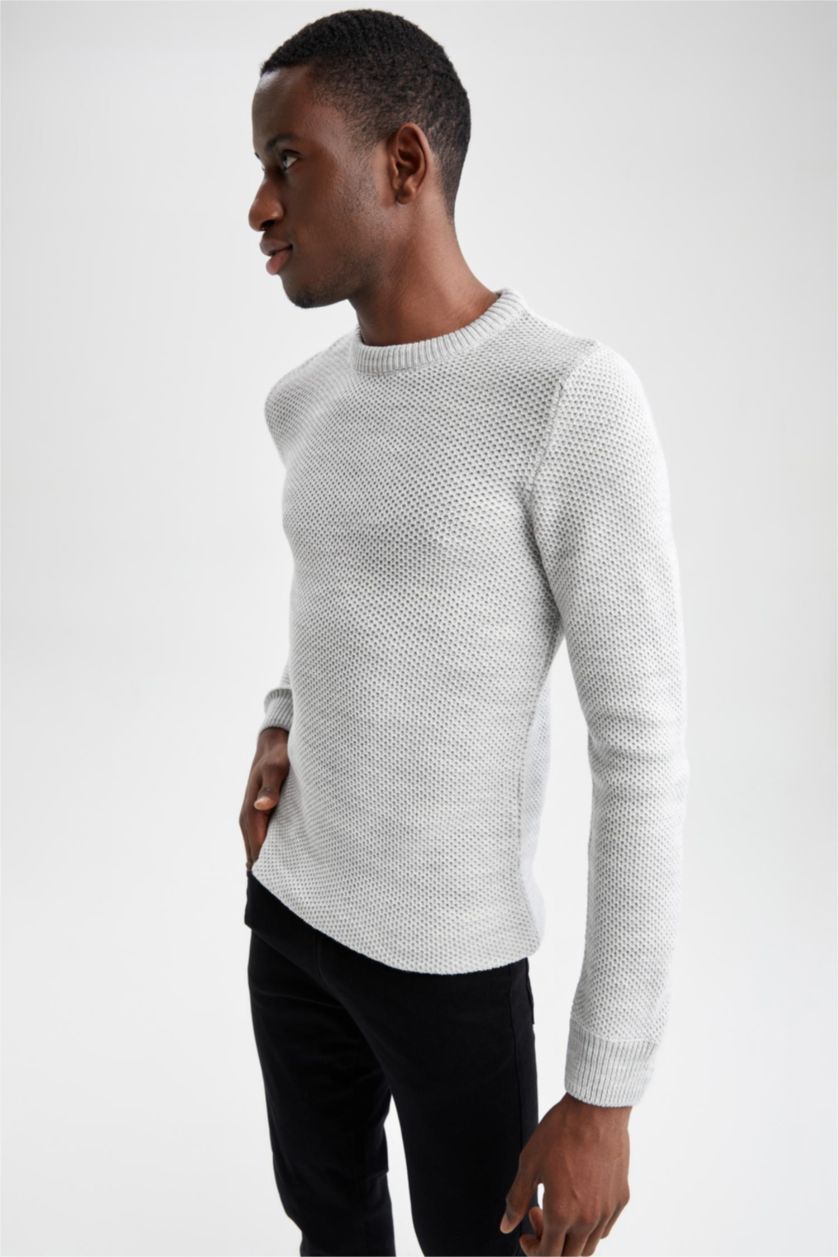 HOMME Gris Clair Pull Coupe Slim À Col Rond