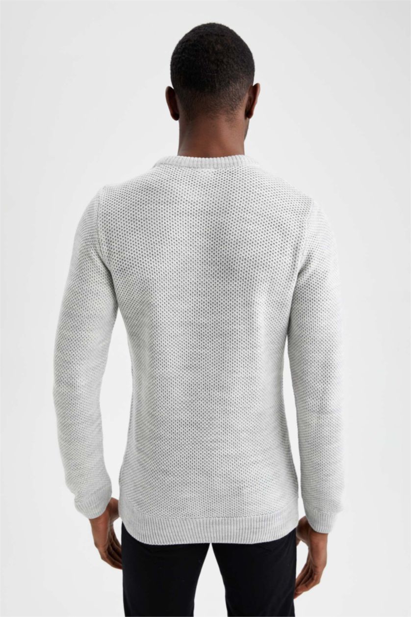 HOMME Gris Clair Pull Coupe Slim À Col Rond