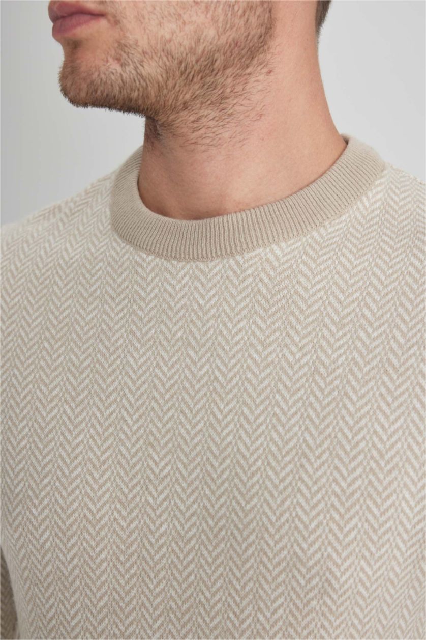 رجالي ميلانج بيج فاتح بلوفر تريكو قصة عادية برقبة مستديرة