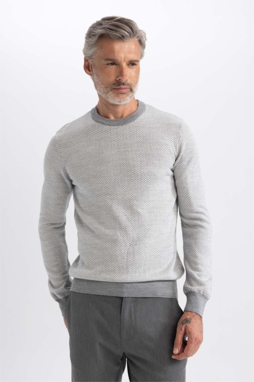 MAN Grey Melange Standard Fit Crew Neck Knitted Pullover