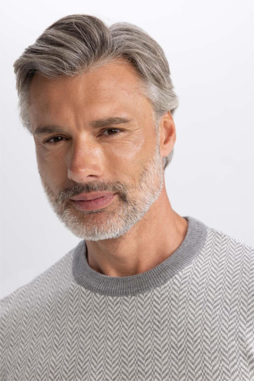 MAN Grey Melange Standard Fit Crew Neck Knitted Pullover