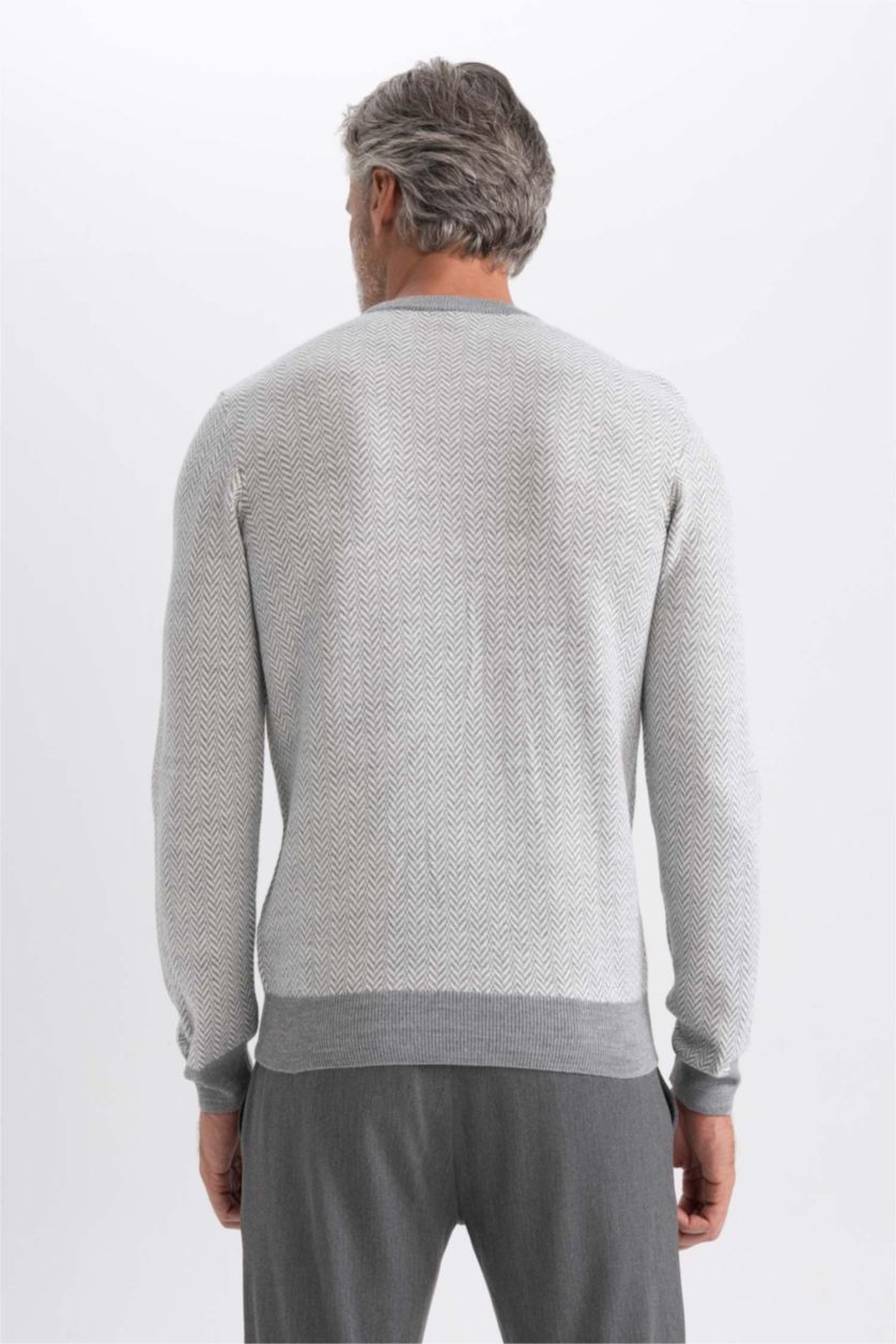 MAN Grey Melange Standard Fit Crew Neck Knitted Pullover