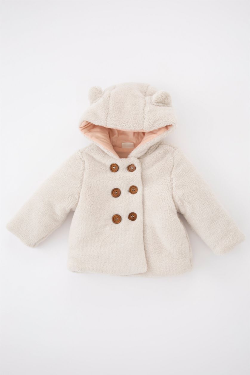 BABY GIRL Beige Baby Girl Hooded Plush Jacket