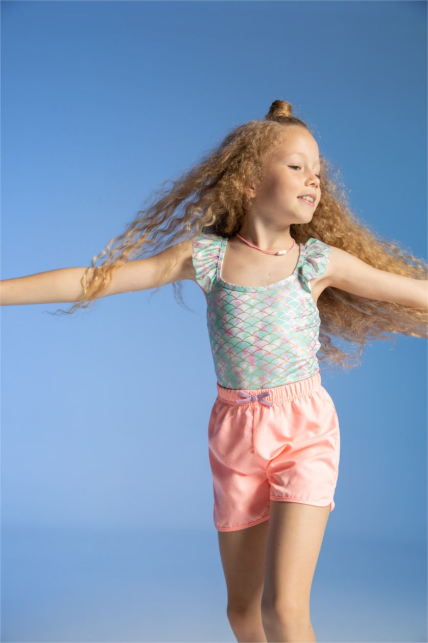 Kız Çocuk - Genç Kız Beyaz Kız Çocuk Desenli Esnek Mayo