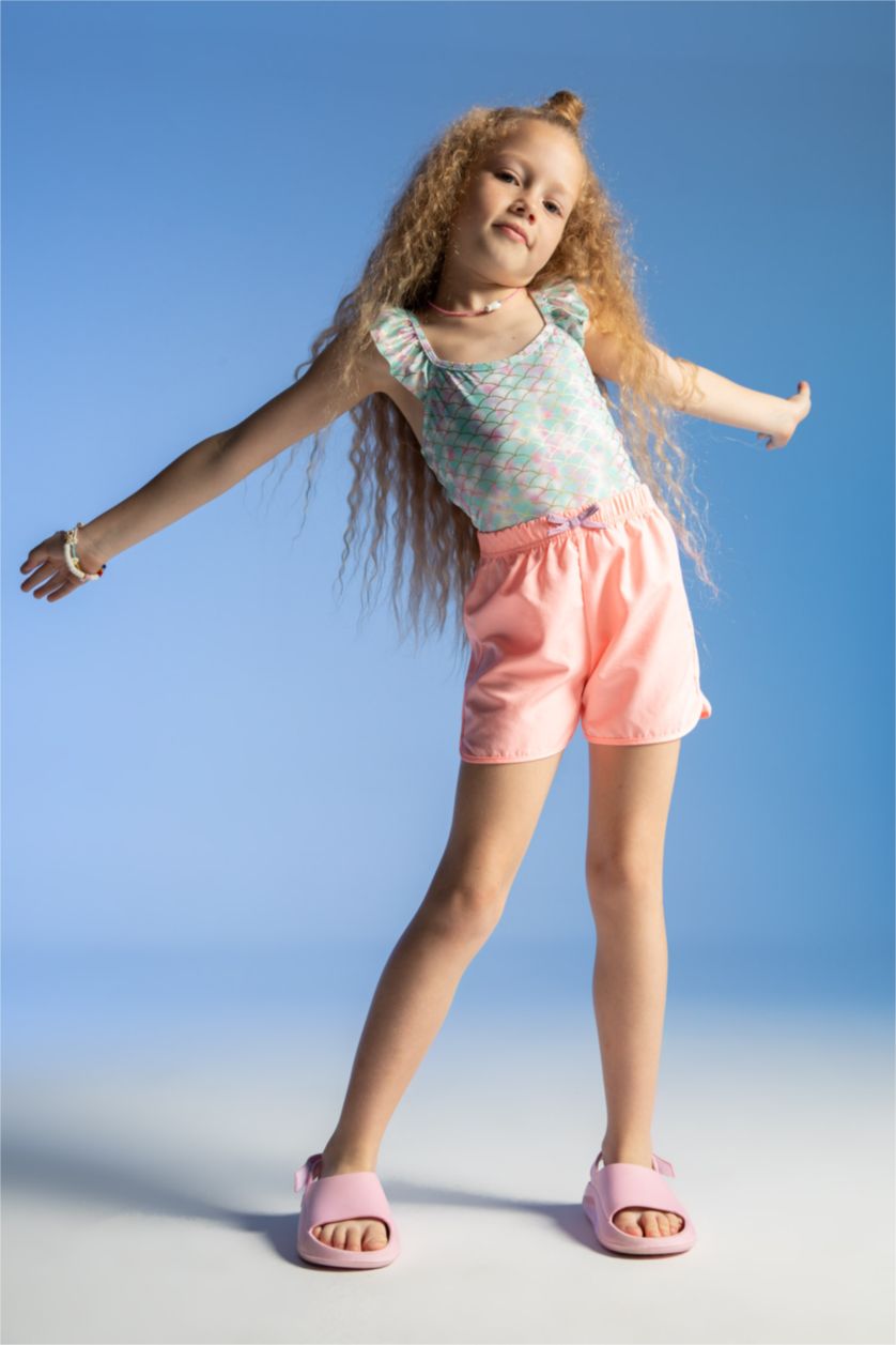 Kız Çocuk - Genç Kız Beyaz Kız Çocuk Desenli Esnek Mayo