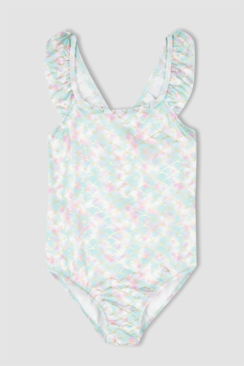 Kız Çocuk - Genç Kız Beyaz Kız Çocuk Desenli Esnek Mayo