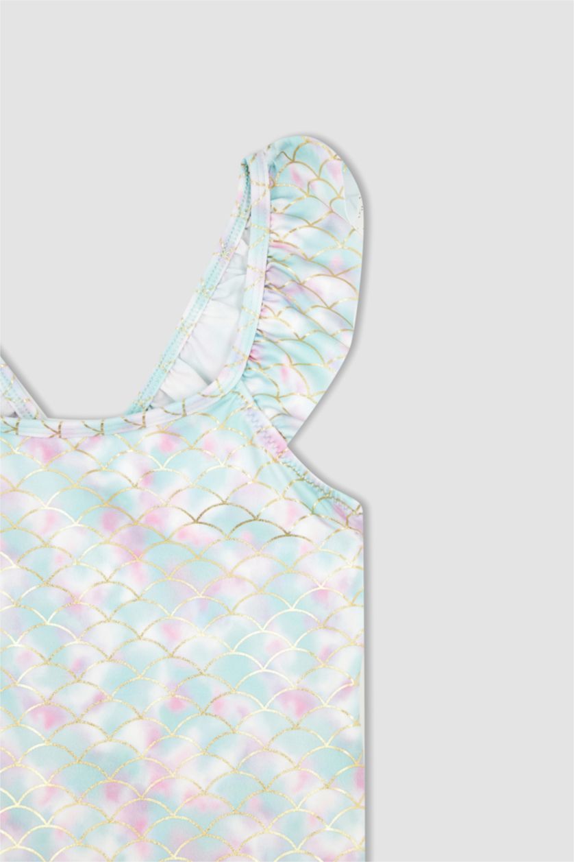 Kız Çocuk - Genç Kız Beyaz Kız Çocuk Desenli Esnek Mayo