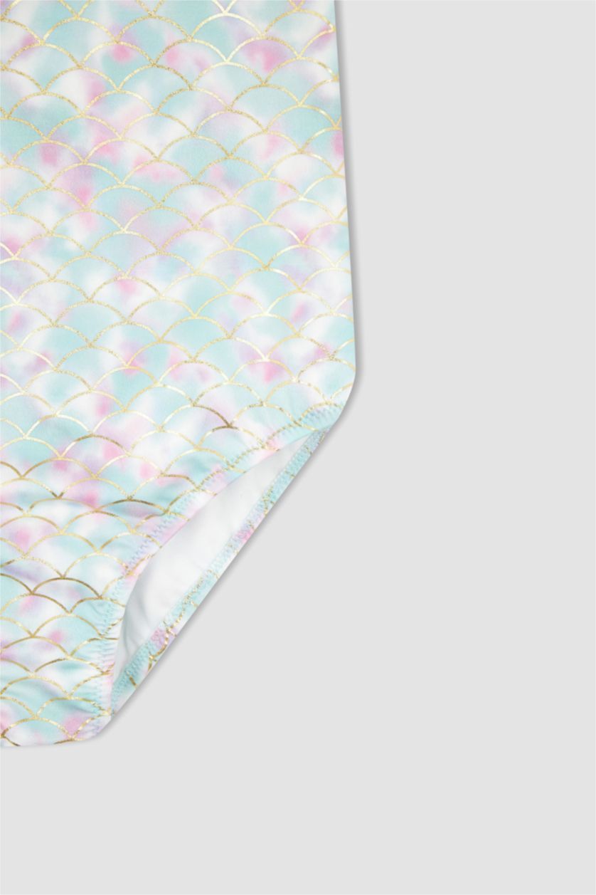 Kız Çocuk - Genç Kız Beyaz Kız Çocuk Desenli Esnek Mayo