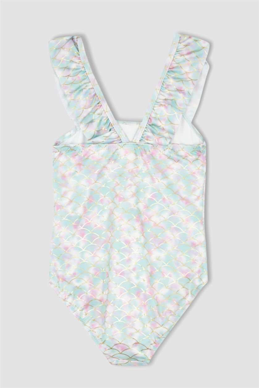 Kız Çocuk - Genç Kız Beyaz Kız Çocuk Desenli Esnek Mayo