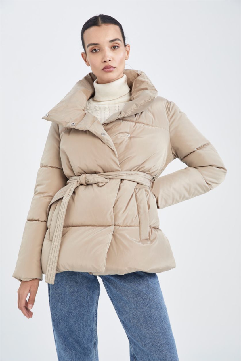 Woman Camel Regular Fit Puffer Jacket