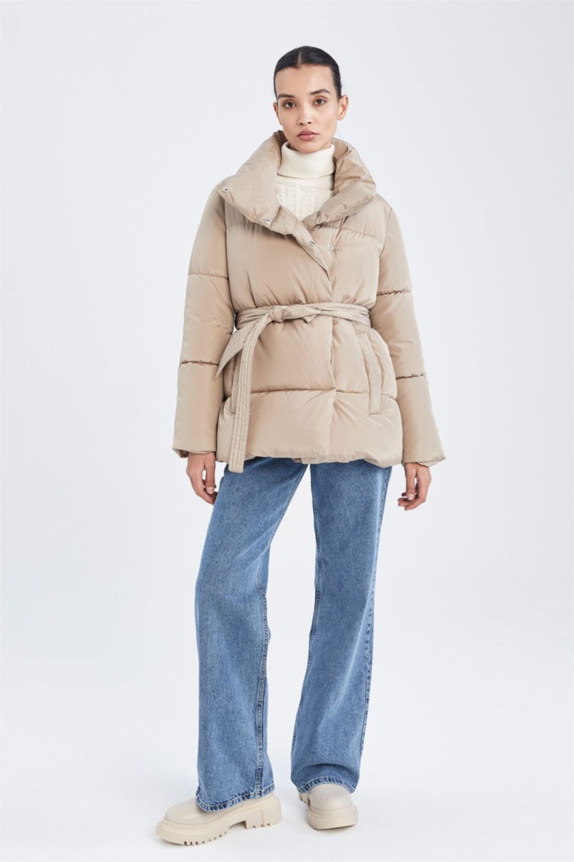 Woman Camel Regular Fit Puffer Jacket