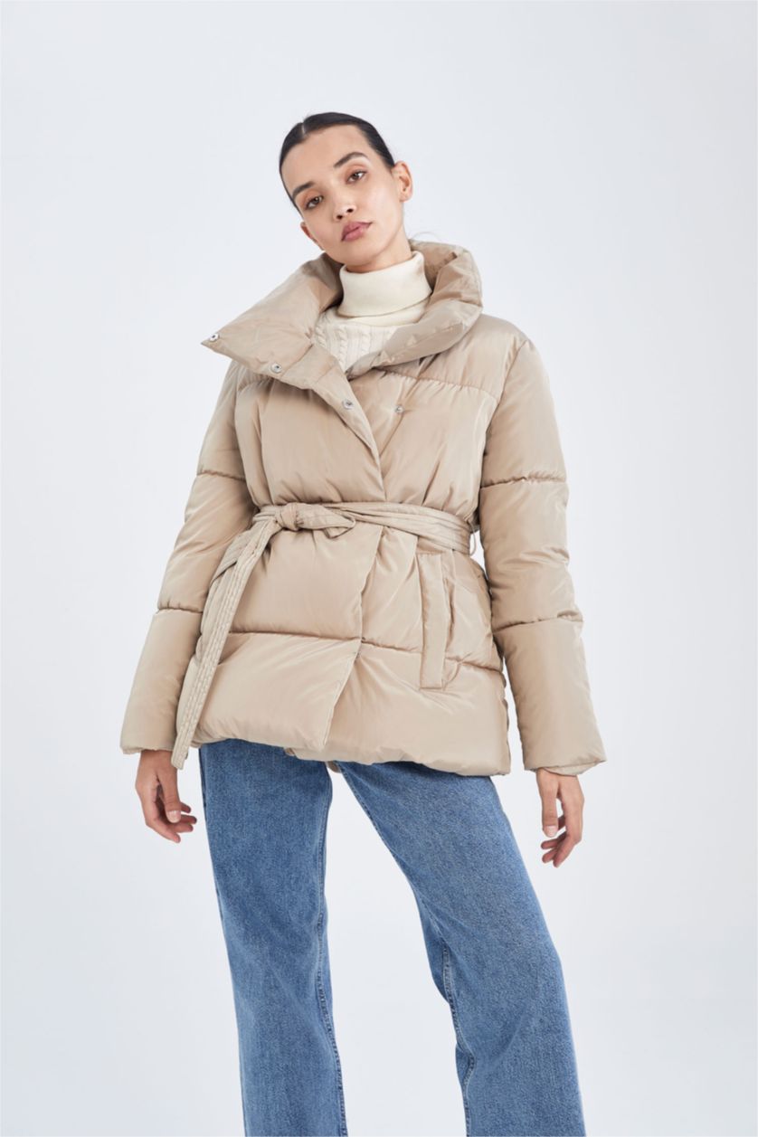 Woman Camel Regular Fit Puffer Jacket