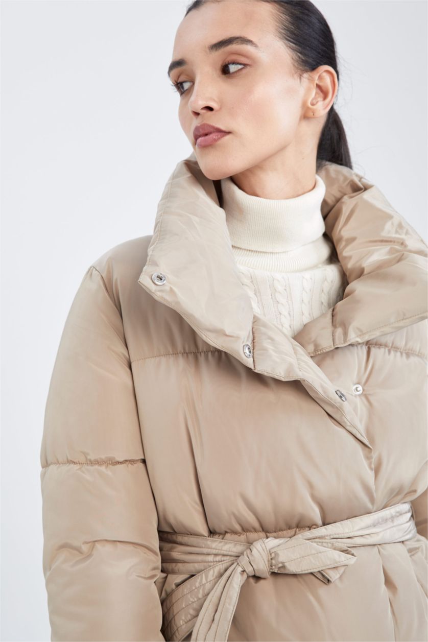 Woman Camel Regular Fit Puffer Jacket