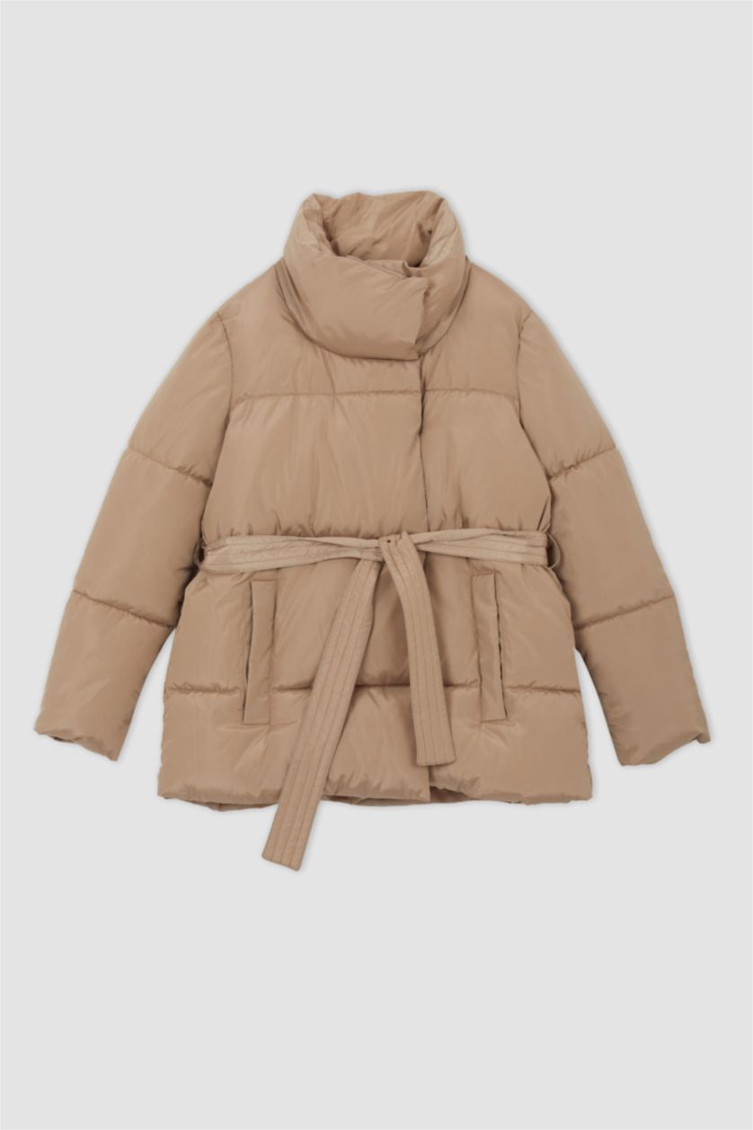 Woman Camel Regular Fit Puffer Jacket