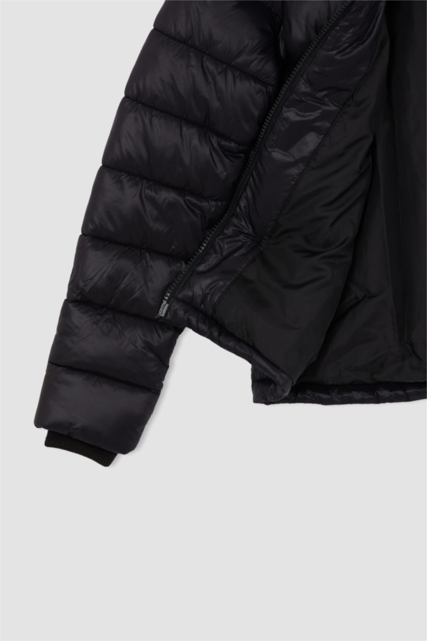 WOMAN Black Waterproof Hooded Faux Fur Puffer Jacket