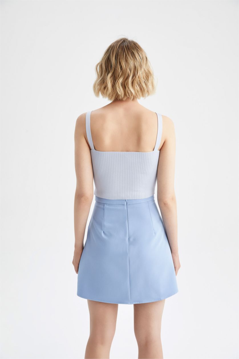 FEMME Bleu Ajusté Bretelles Court Tricot Débardeur