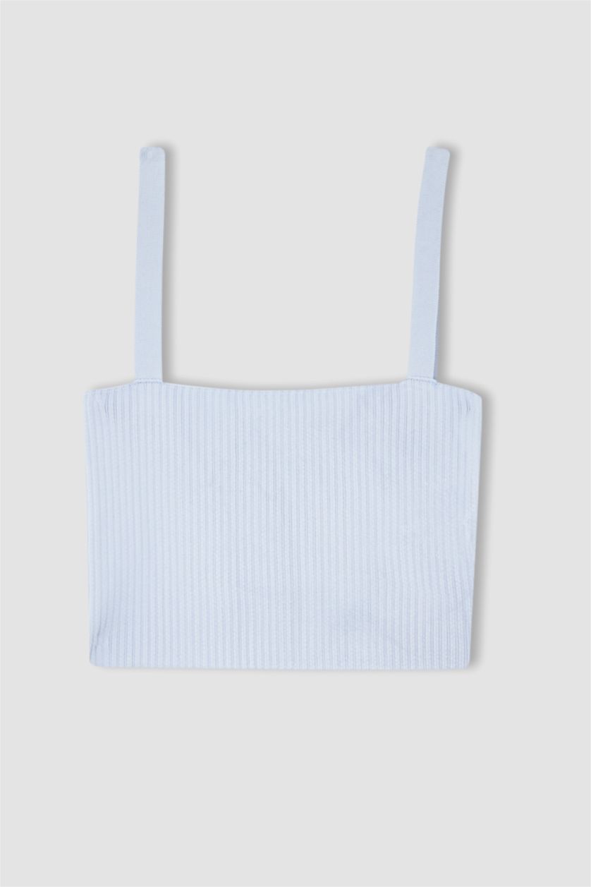 FEMME Bleu Ajusté Bretelles Court Tricot Débardeur