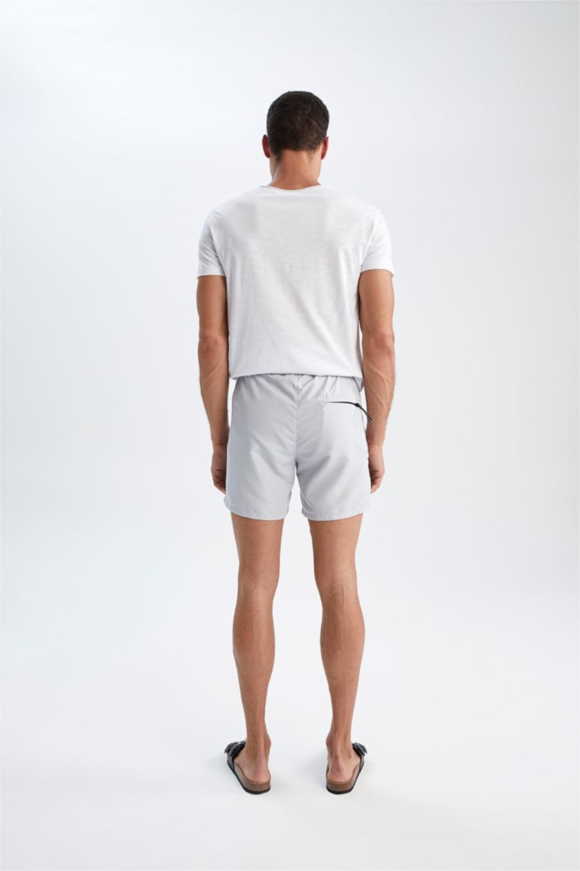 Erkek Açık Gri DeFactoFit Fermuar Cepli Deniz Şortu