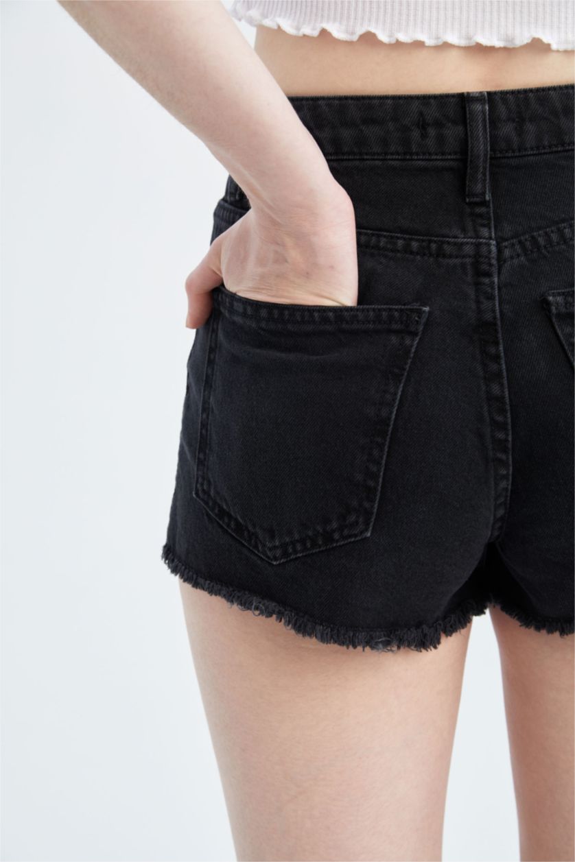 WOMAN Black Ripped Detailed Mini Jean Shorts