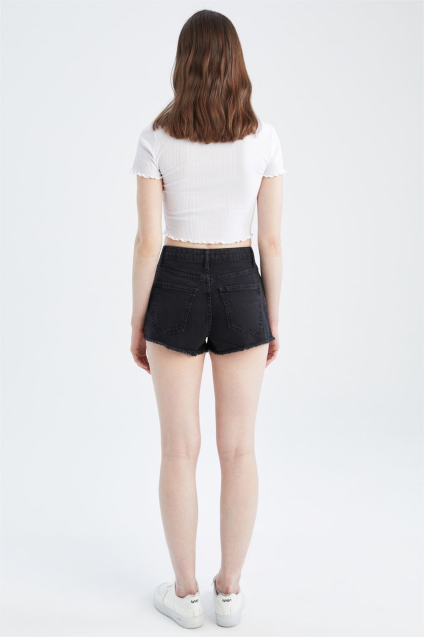 WOMAN Black Ripped Detailed Mini Jean Shorts