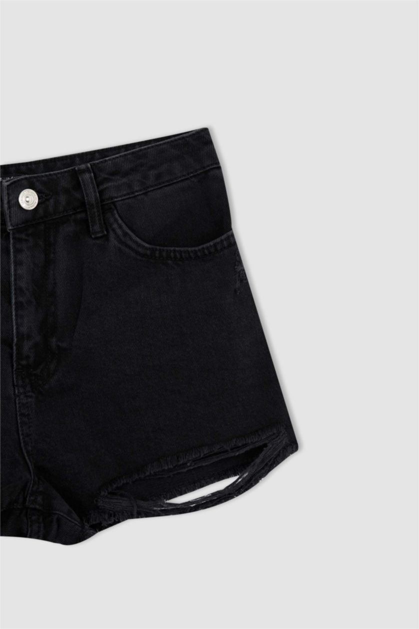 WOMAN Black Ripped Detailed Mini Jean Shorts