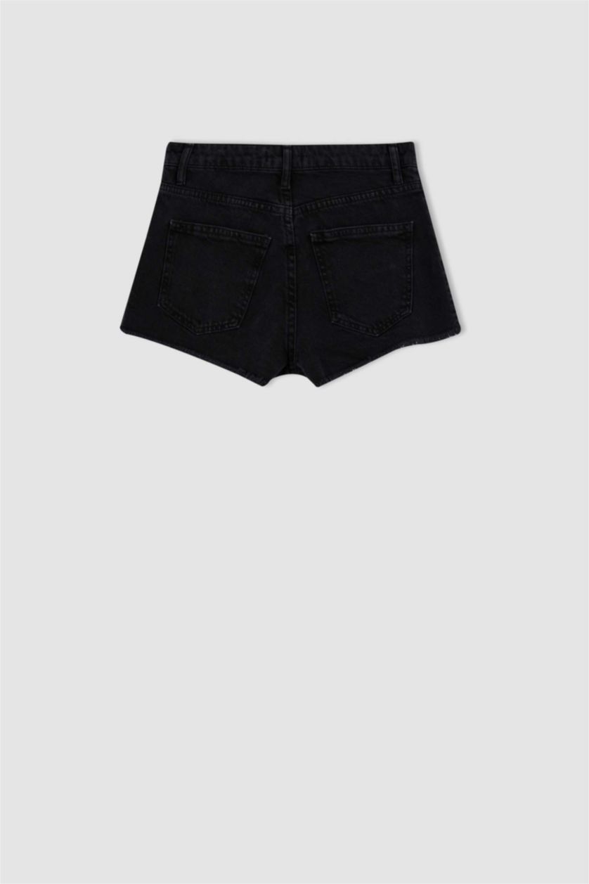 WOMAN Black Ripped Detailed Mini Jean Shorts
