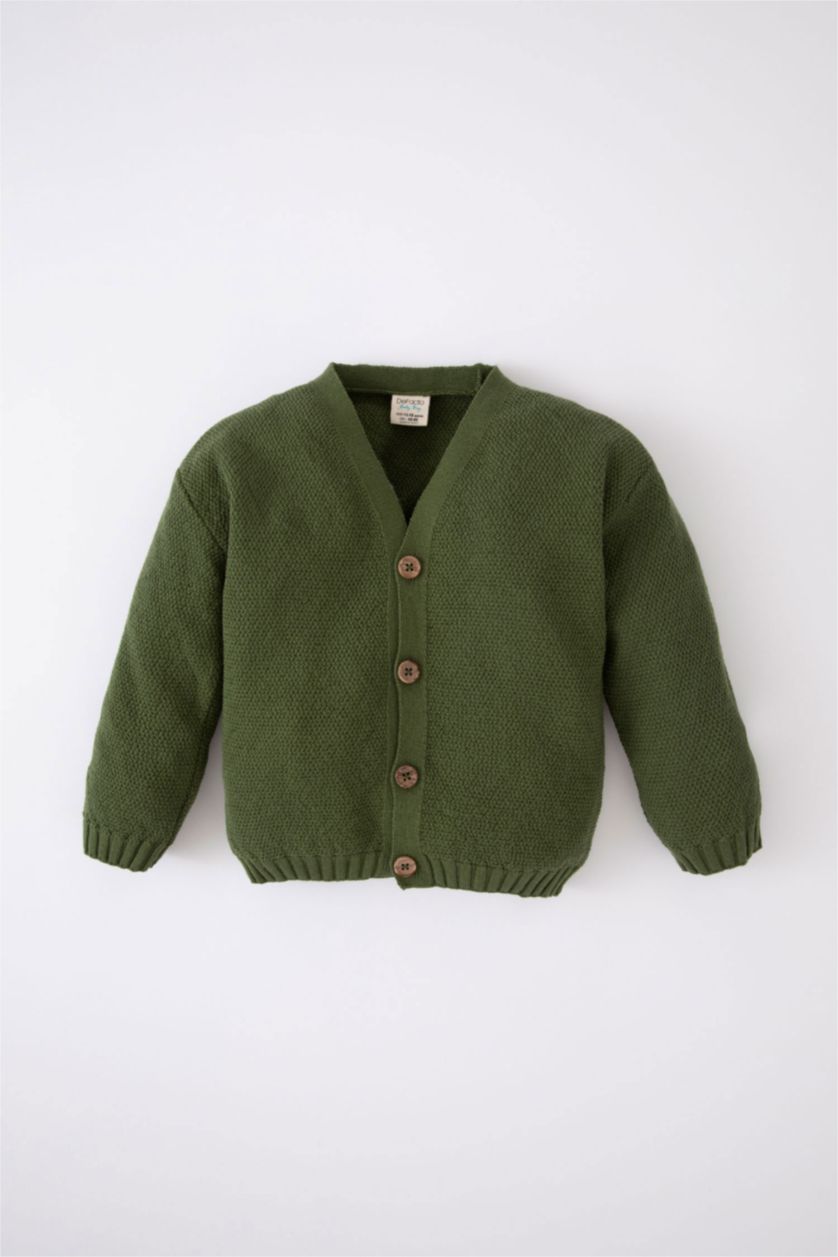 طفل صغير أخضر فاتح جاكيت قطن قصة عادية بياقة V