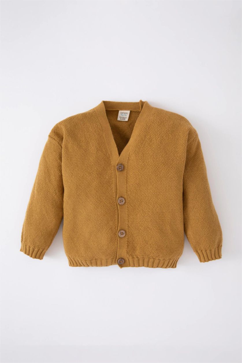 طفل صغير أصفر سويترولادي بيبي قطن بقصة عادية بياقة V