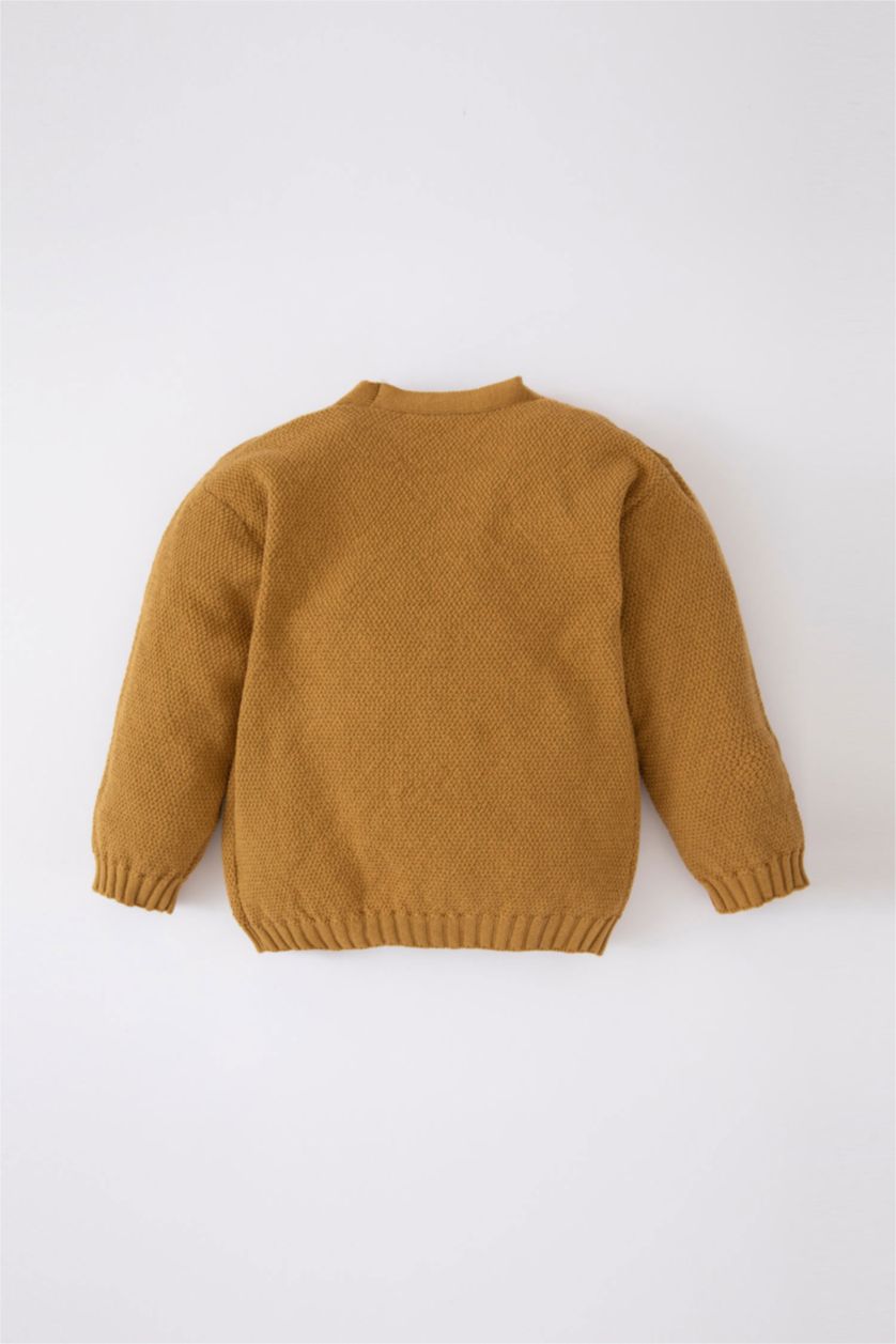طفل صغير أصفر سويترولادي بيبي قطن بقصة عادية بياقة V