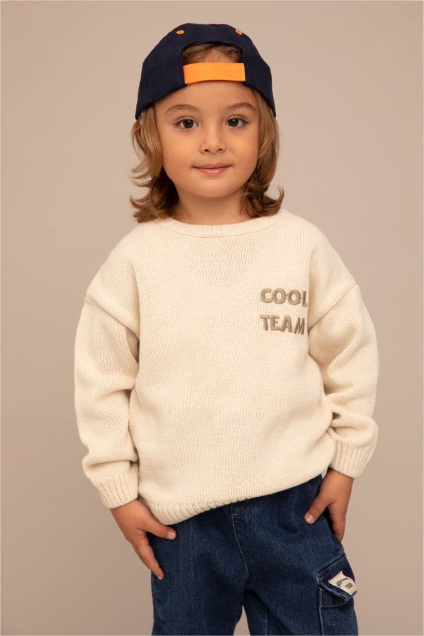 BÉBÉ GARÇON Beige Clair Pull Slogan Col Ras Du Cou BéBé Garçon